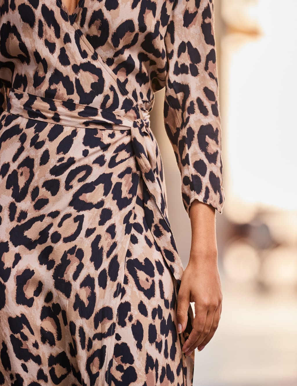 Animal Print V-Neck Midi Wrap Dress image 3