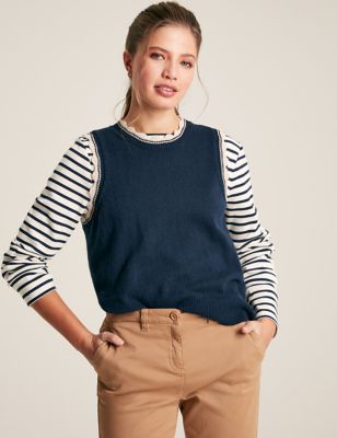 Joules Womens Cotton Rich Crew Neck Knitted Top with Wool - 8 - Blue, Blue