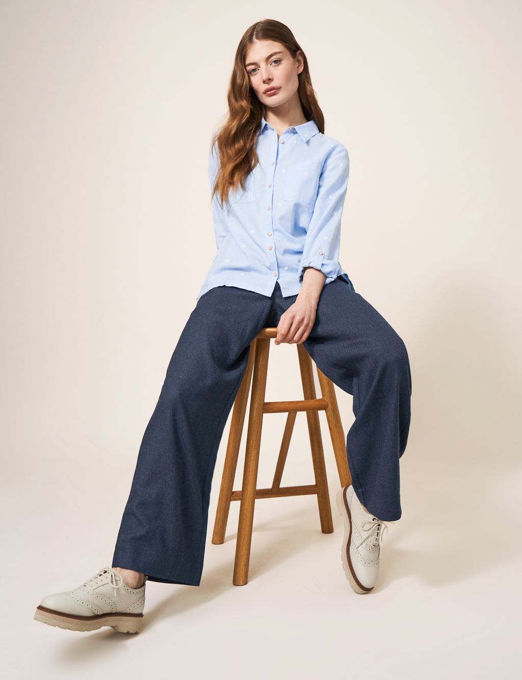 Textured Wide Leg Trousers with Wool