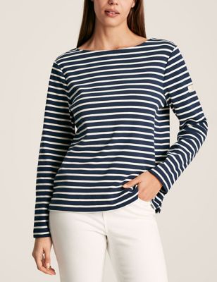 Joules Women's Pure Cotton Striped Top - 10 - Cream Mix, Cream Mix,Green Mix,Red Mix,Brown Mix,Multi