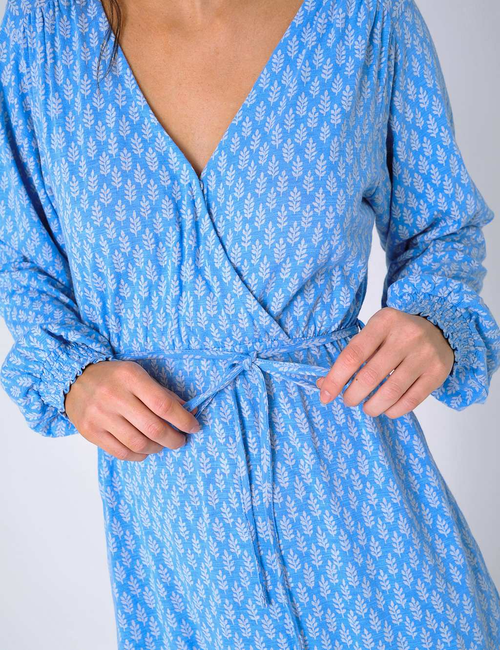 Cotton Rich Printed V-Neck Midi Wrap Dress image 2