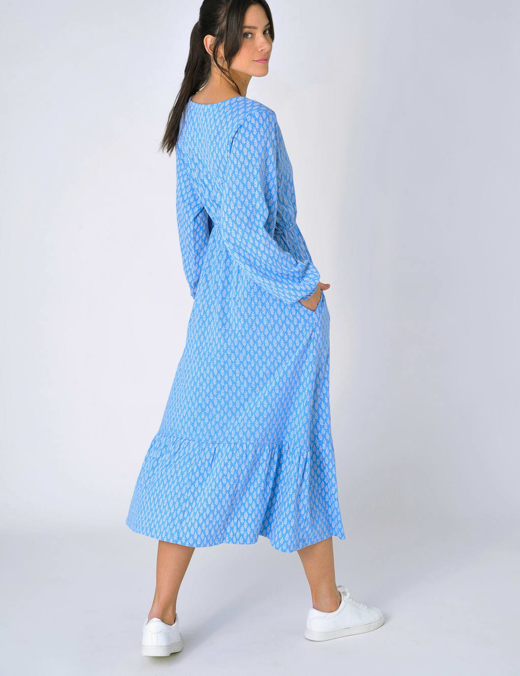 Cotton Rich Printed V-Neck Midi Wrap Dress image 3
