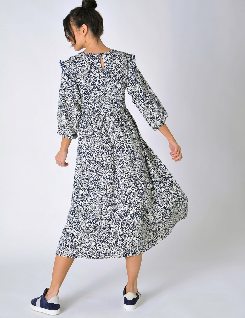 Cotton Rich Floral Shirred Midi Smock Dress image 4