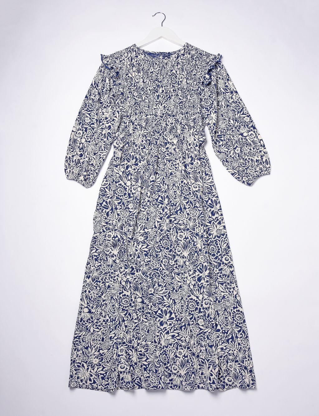 Cotton Rich Floral Shirred Midi Smock Dress image 2