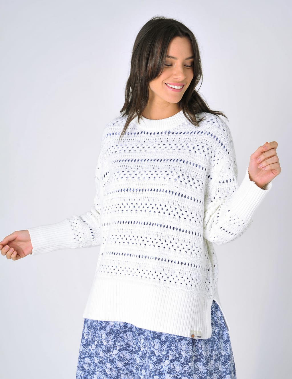 Pure Cotton Textured Split Hem Jumper image 1