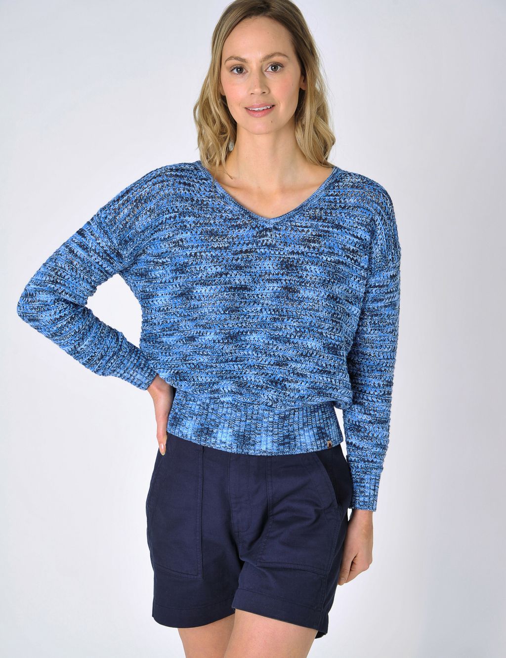 Cotton Rich Space Dyed V-Neck Relaxed Jumper image 1