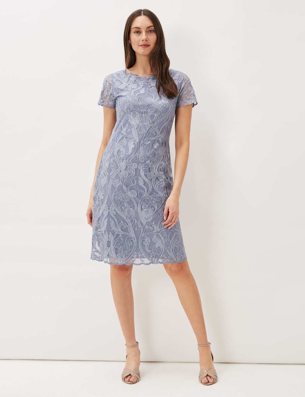 Embroidered Short Sleeve Shift Dress image 1