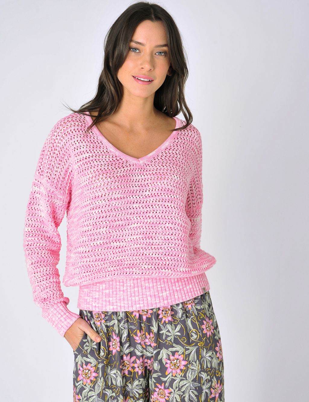 Cotton Rich Space Dyed V-Neck Relaxed Jumper image 1