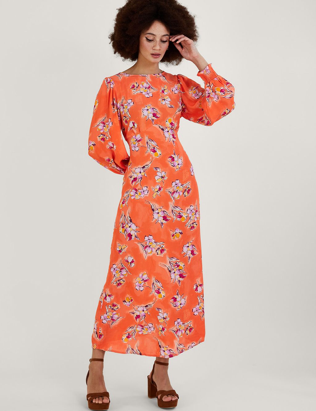 Floral Blouson Sleeve Midaxi Tea Dress image 1