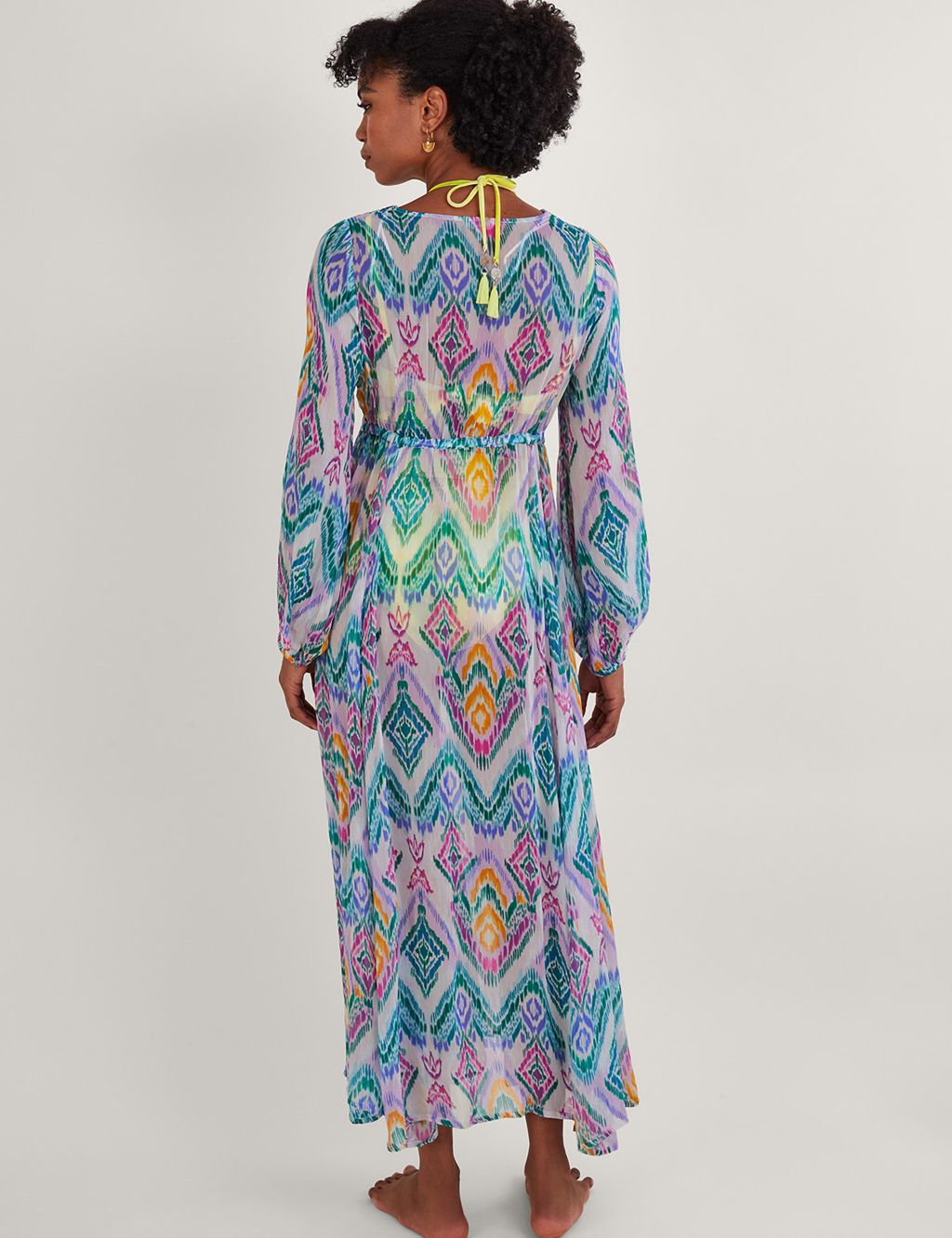 Printed V-Neck Tie Front Maxi Waisted Dress image 5