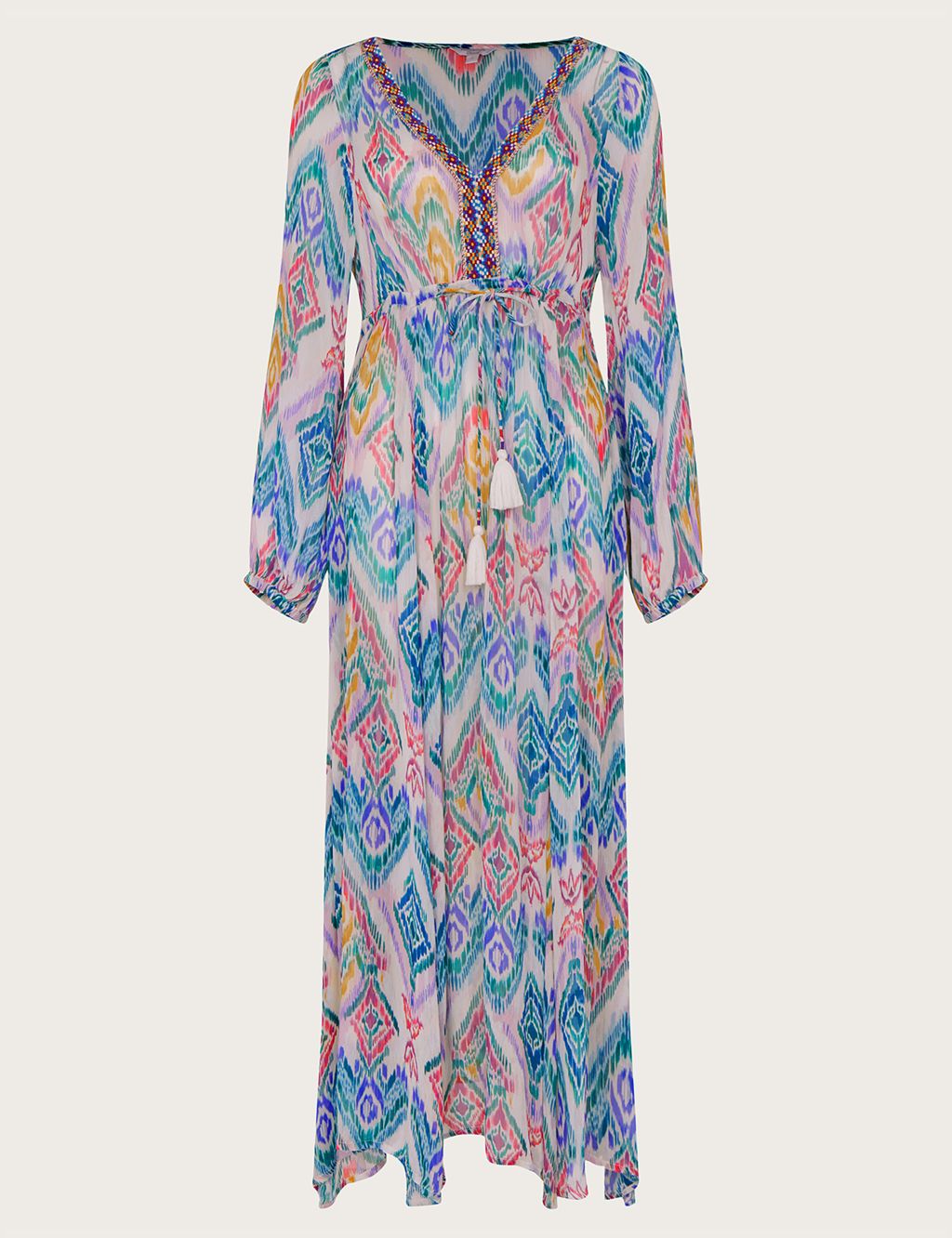 Printed V-Neck Tie Front Maxi Waisted Dress image 2