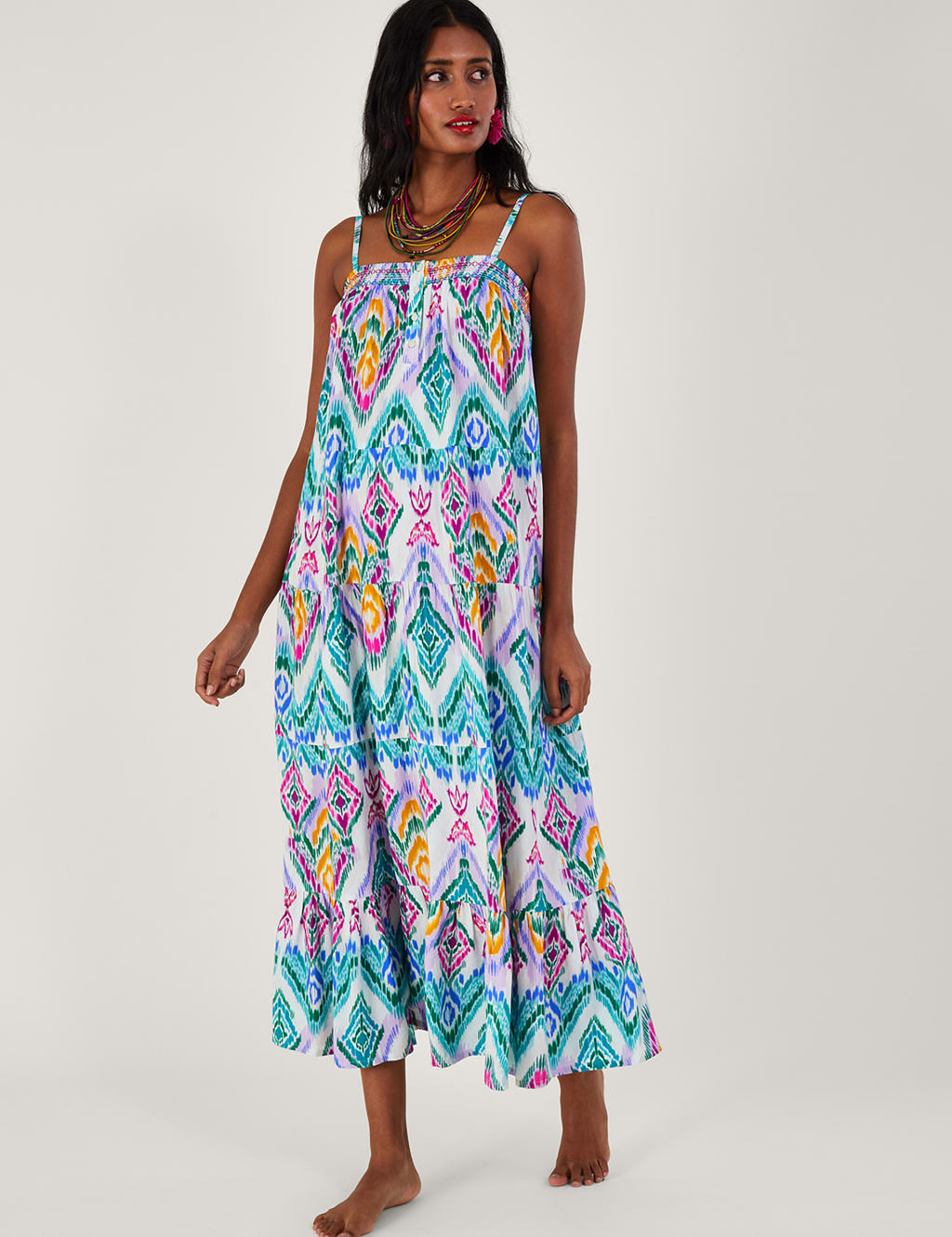 Printed Square Neck Maxi Tiered Dress image 1