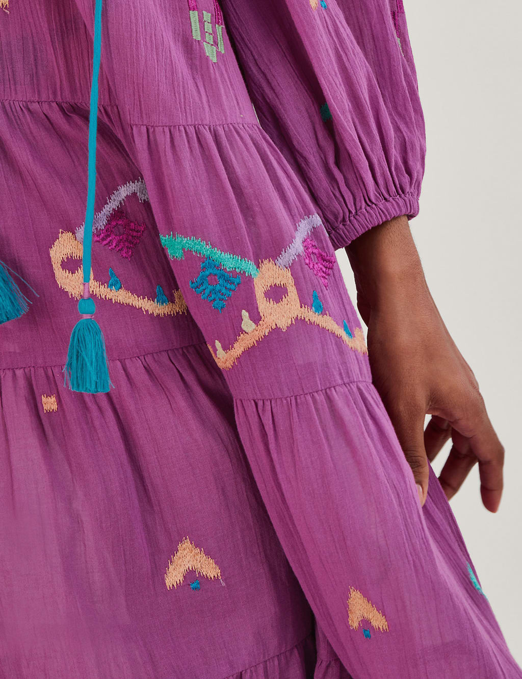 Pure Cotton Embroidered Tie Neck Midi Dress image 4