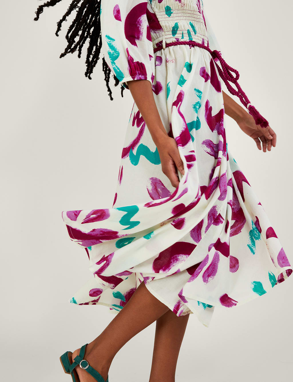 Pure Cotton Printed V-Neck Midi Dress image 3