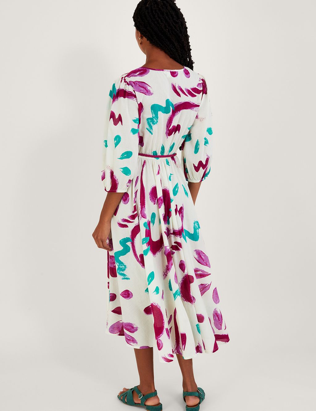 Pure Cotton Printed V-Neck Midi Dress image 3