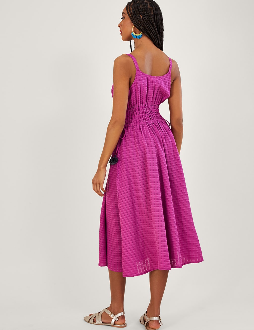 Textured V-Neck Strappy Midi Waisted Dress image 4