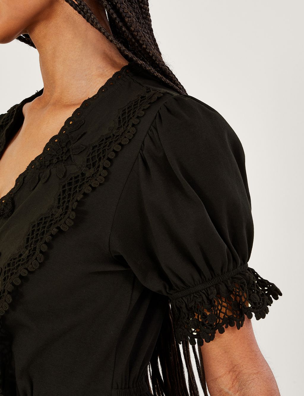 Pure Cotton V-Neck Embroidered Midi Dress image 2