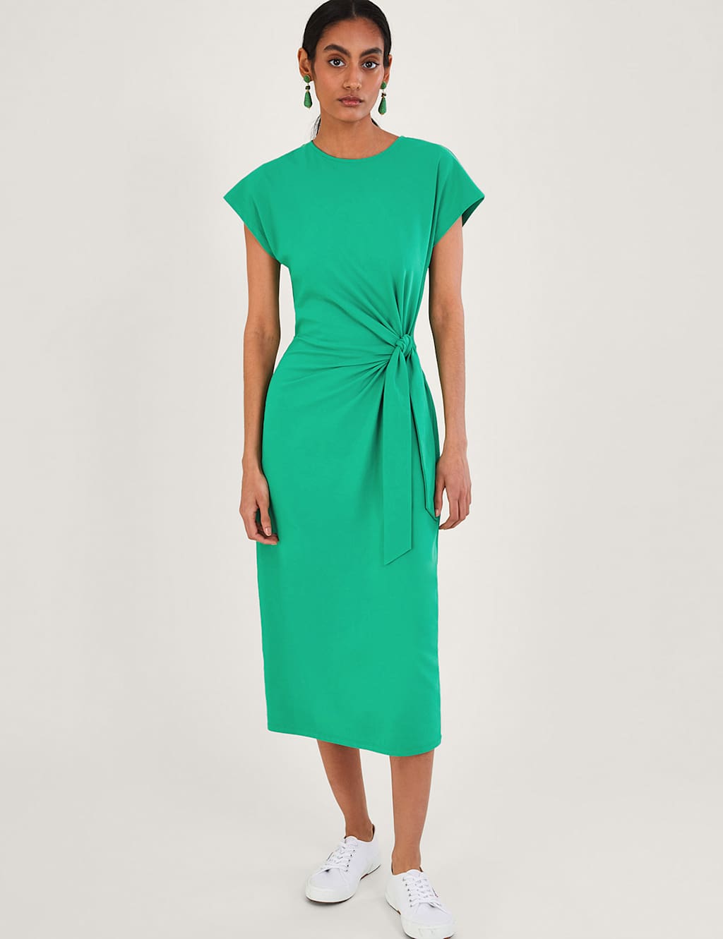 Cotton Rich Tie Detail Midi T-Shirt Dress image 1