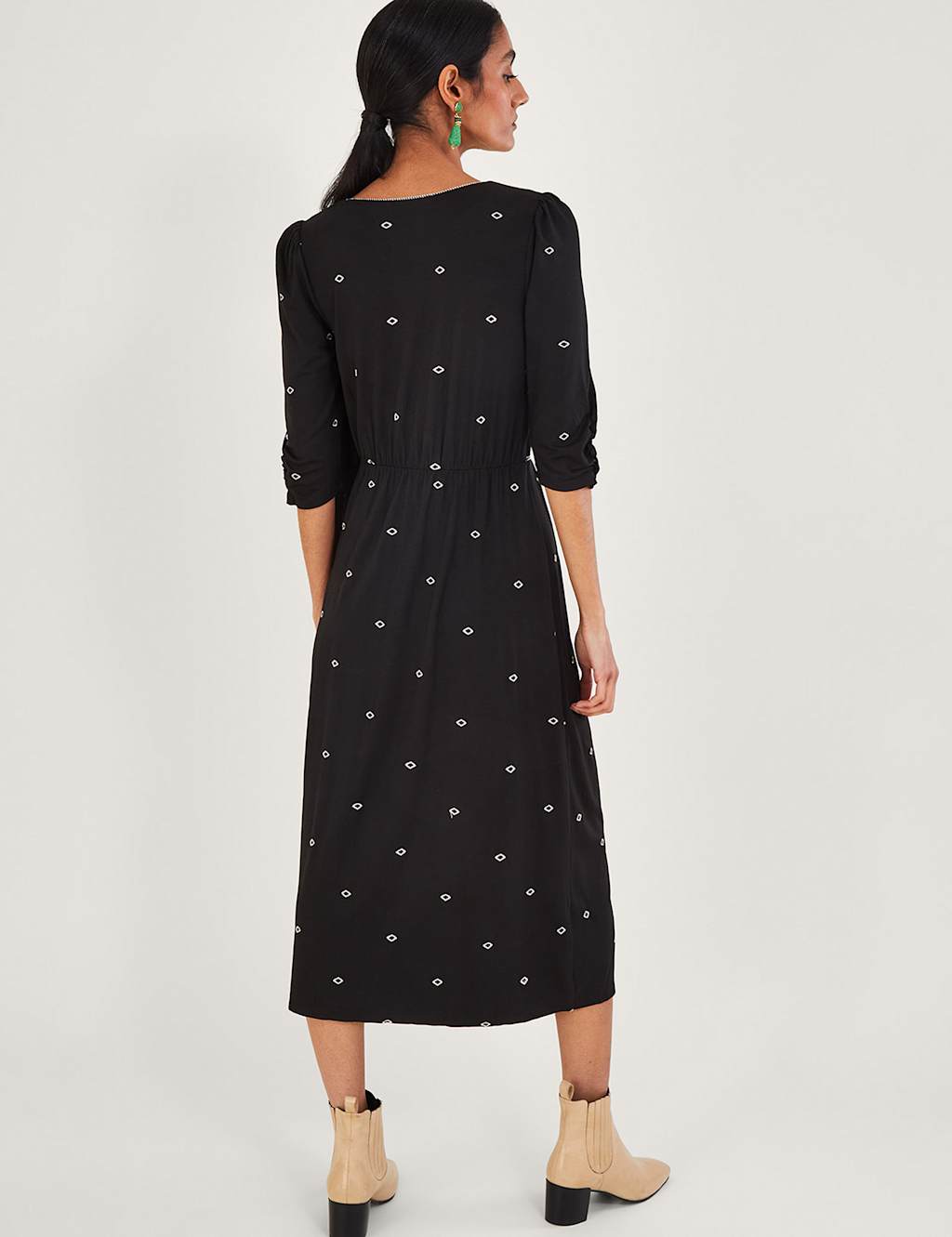 Jersey Geometric Embroidered V-Neck Dress image 3