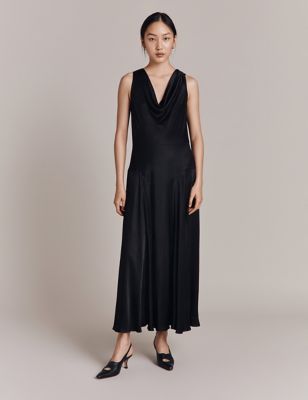 Ghost Womens V-Neck Maxi Column Dress - XL - Black, Black,Ivory