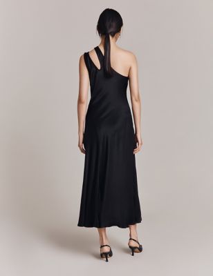 Ghost Womens Satin Asymmetric Column Midaxi Dress - Black, Black