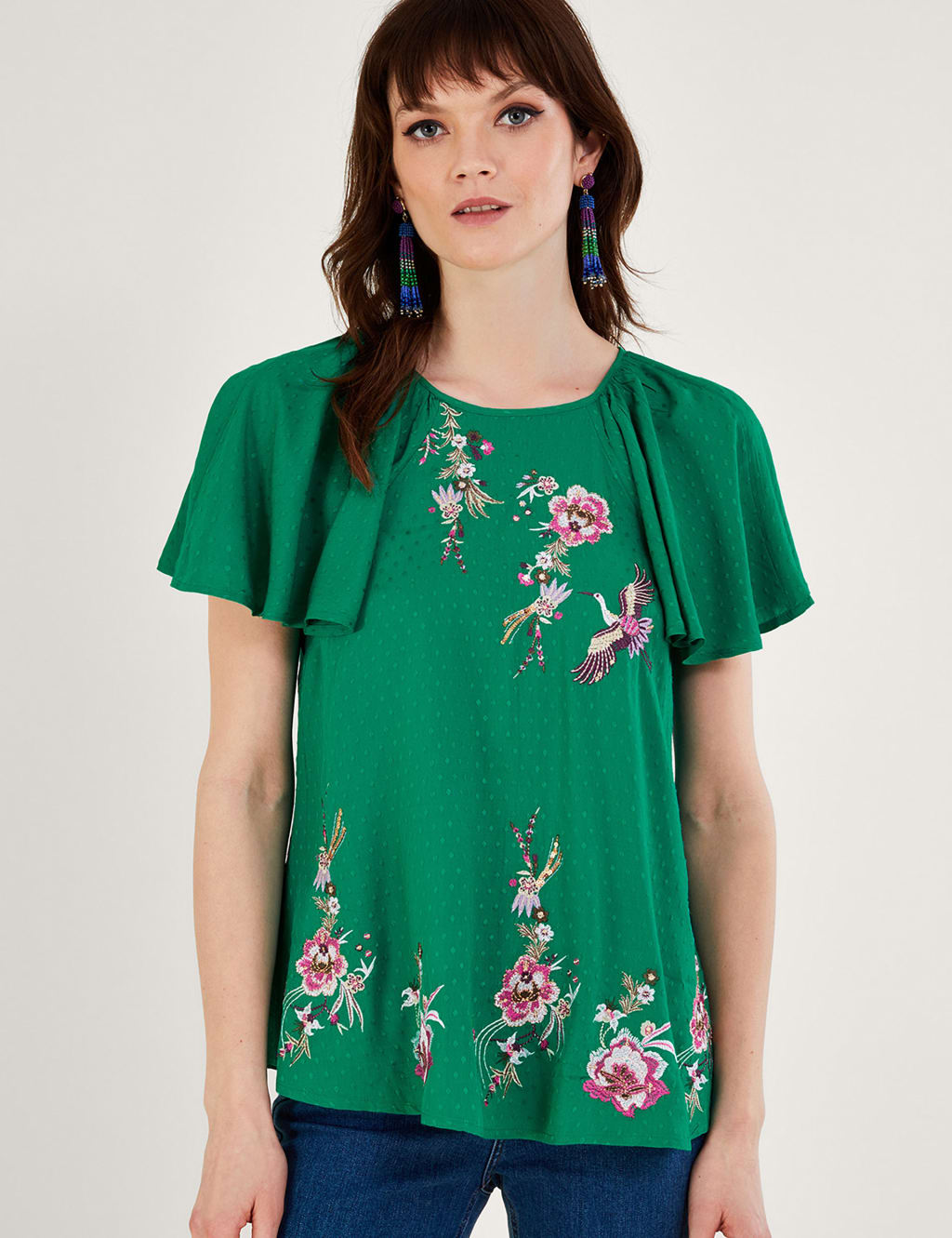 Textured Embroidered Angel Sleeve T-Shirt image 1