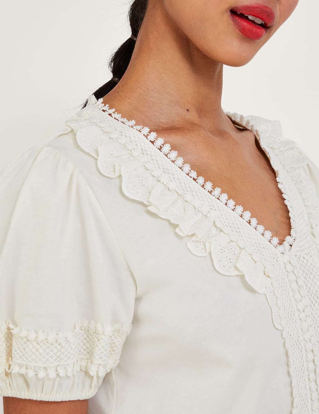 Pure Cotton Lace Detail Top image 5
