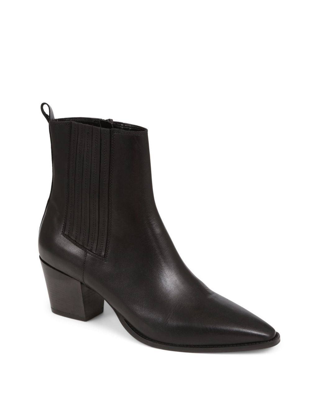 Leather Block Heel Pointed Ankle Boots image 3