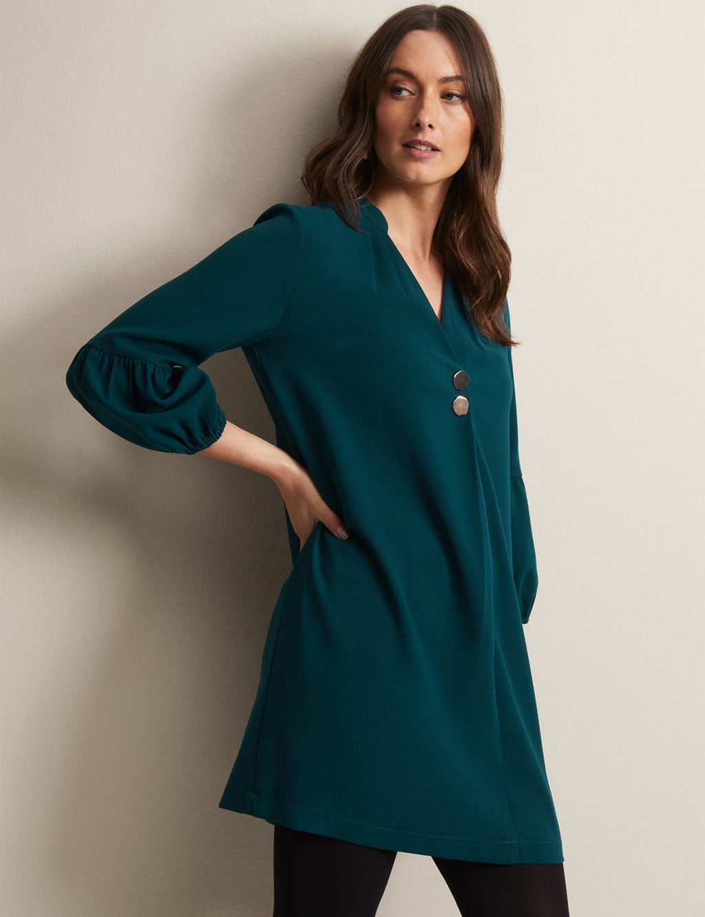 Wool Rich Notch Neck Mini Shift Dress image 1
