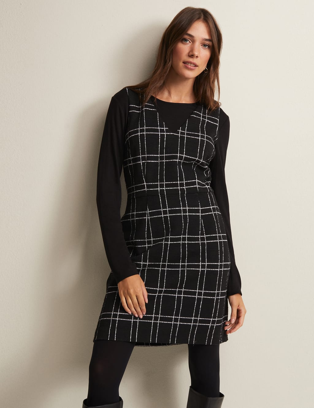 Checked V-Neck Mini Column Dress image 1