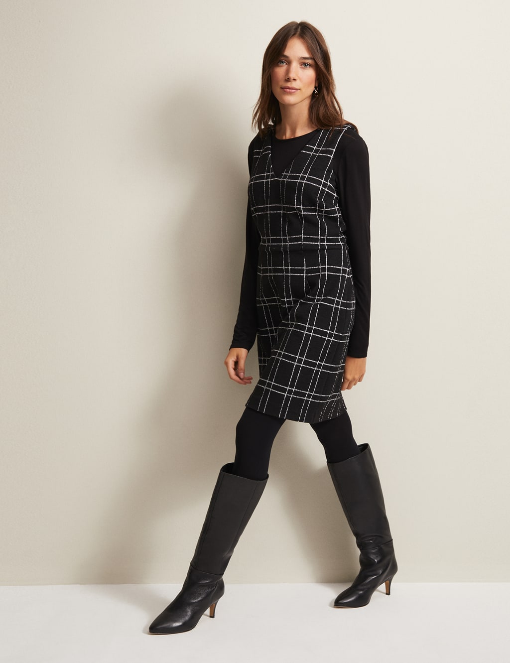 Checked V-Neck Mini Column Dress image 4