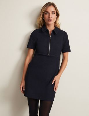 Phase Eight Womens Tweed Textured Zip Neck Mini Tea Dress - 10 - Blue, Blue