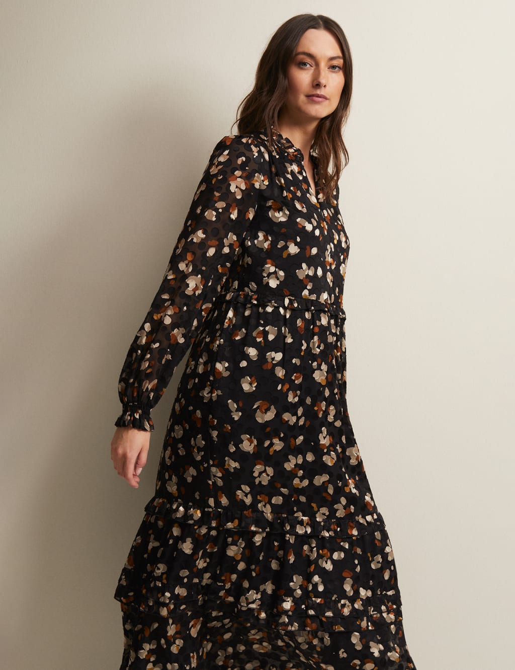Printed Textured V-Neck Midaxi Tiered Dress image 7