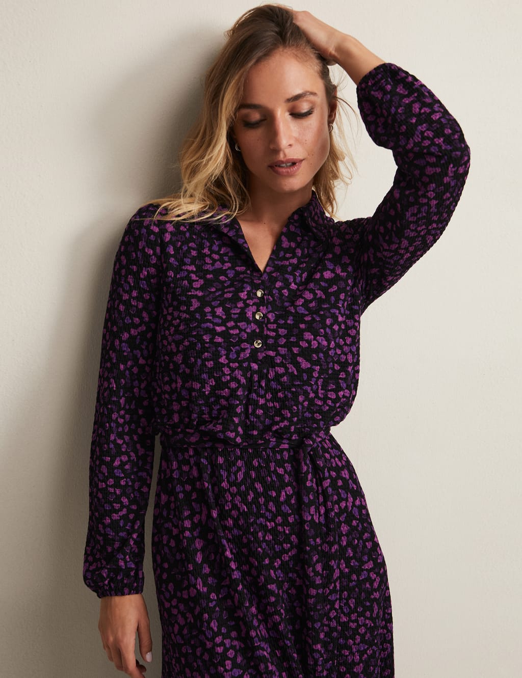 Printed Textured Midi Shirt Dress image 5