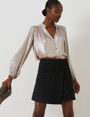 Fatface Womens Metallic Mini Wrap Skirt with Wool - 20 - Black, Black
