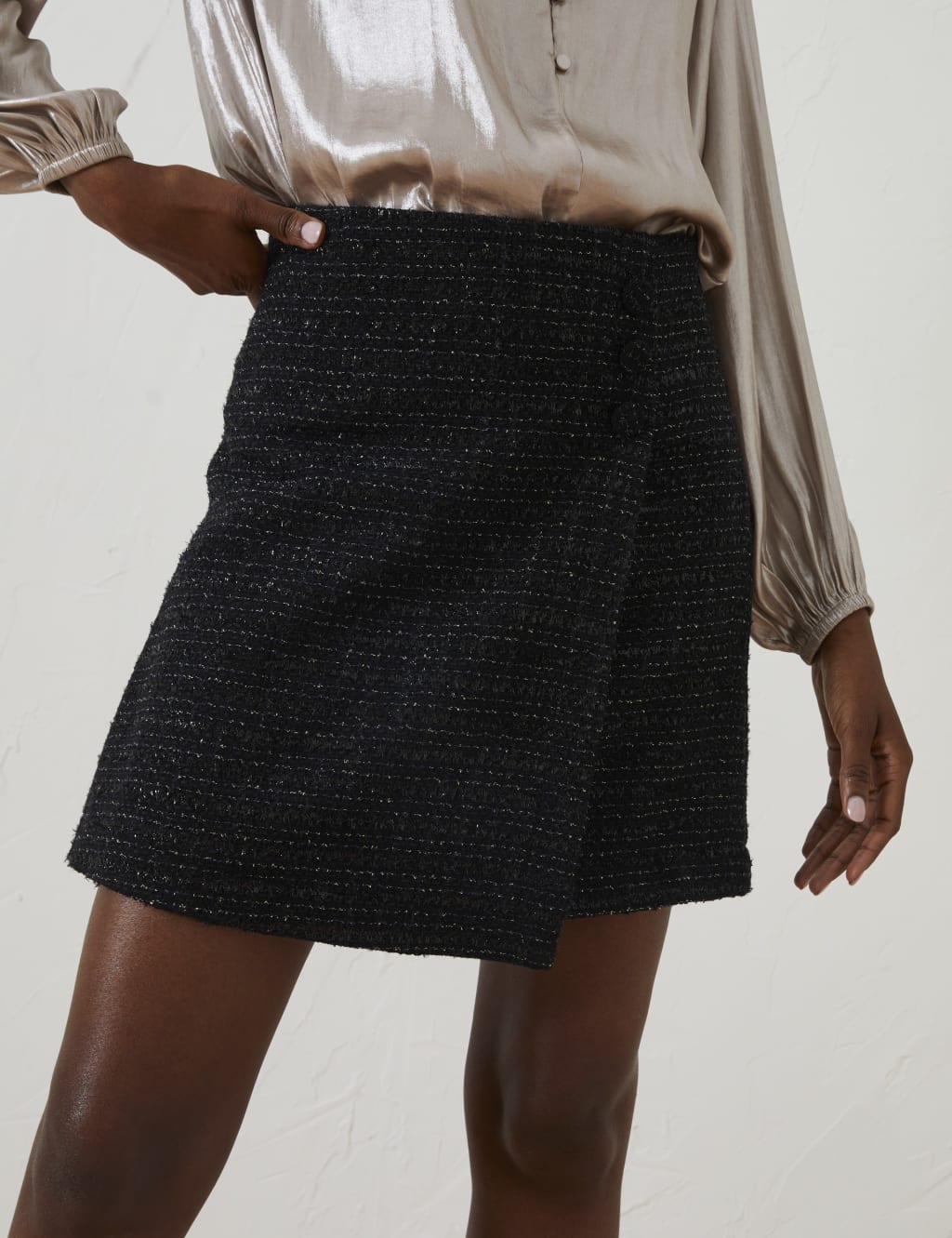Metallic Mini Wrap Skirt with Wool image 3