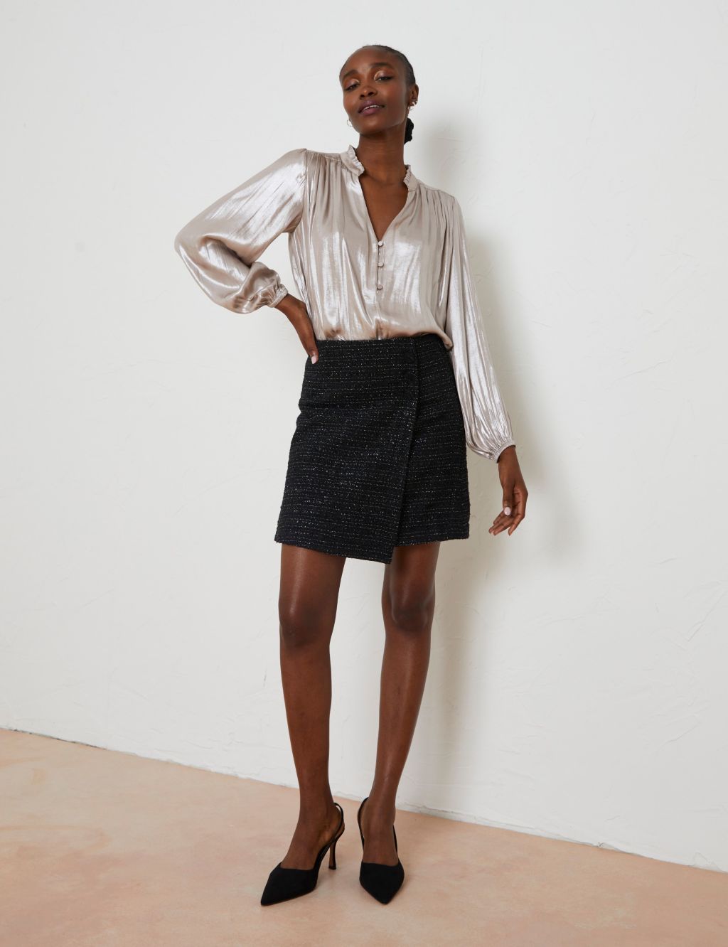 Metallic Mini Wrap Skirt with Wool image 5