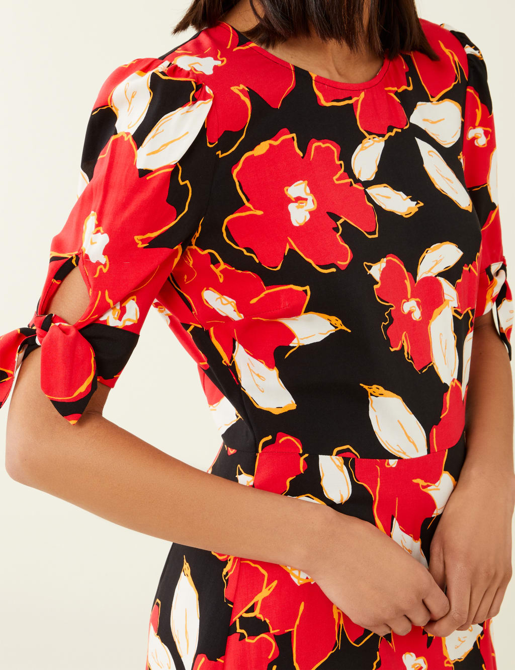 Floral Round Neck Tie Sleeve Midi Tea Dress image 4
