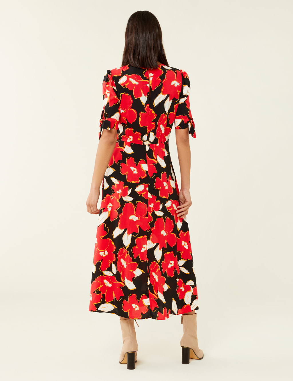 Floral Round Neck Tie Sleeve Midi Tea Dress image 5
