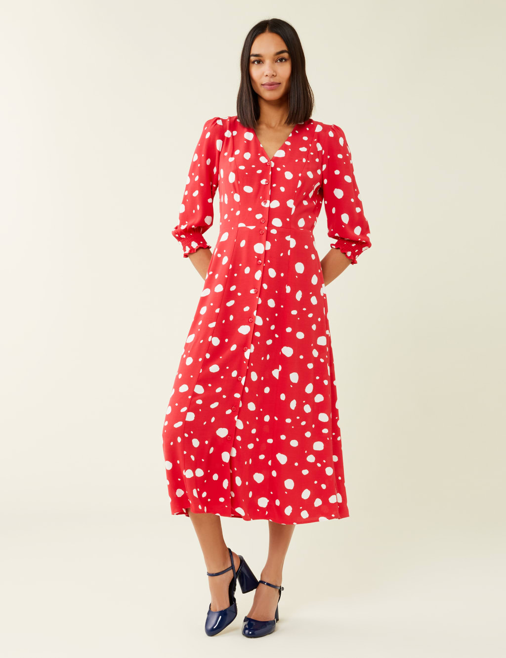 Polka Dot V-Neck Midi Tea Dress image 1
