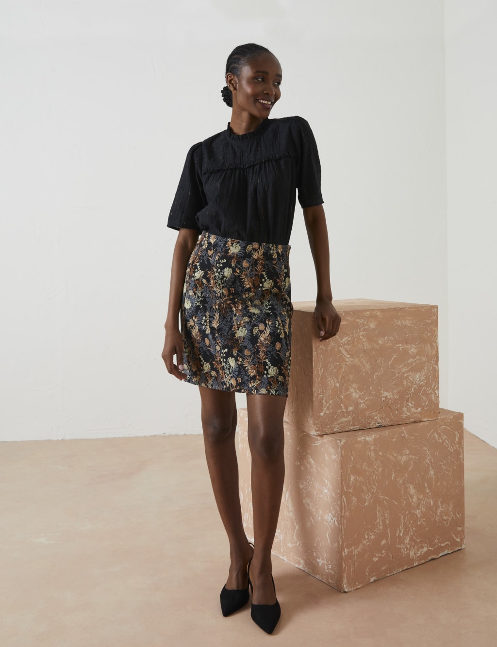 Cotton Rich High Neck Frill Detail Blouse image 3