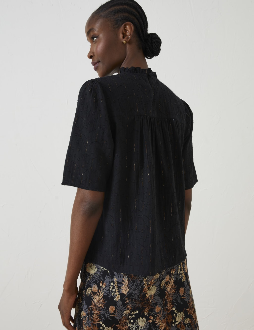 Cotton Rich High Neck Frill Detail Blouse image 4