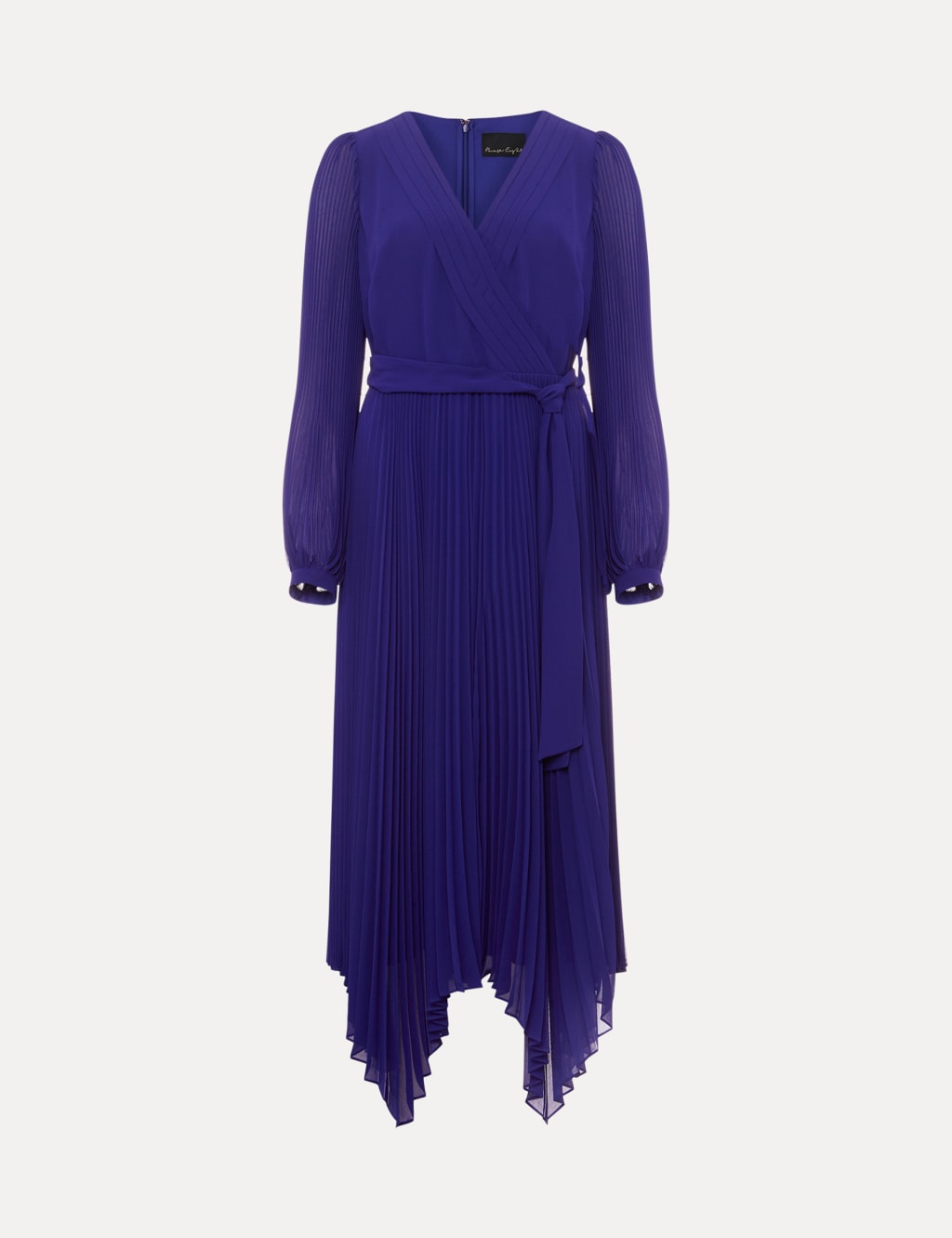 V-Neck Pleated Tie Waist Midi Wrap Dress image 2