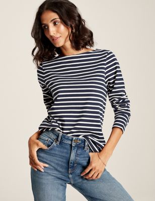 Joules Womens Pure Cotton Striped Top - 20 - Navy Mix, Navy Mix