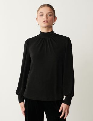 Finery London Women's High Neck Blouson Sleeve Top - 8 - Black, Black