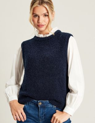 Joules Womens Textured Crew Neck Knitted Vest - 20 - Navy Mix, Navy Mix