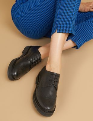 Jones Bootmaker Women's Leather Lace Up Flatform Brogues - 3 - Black, Black