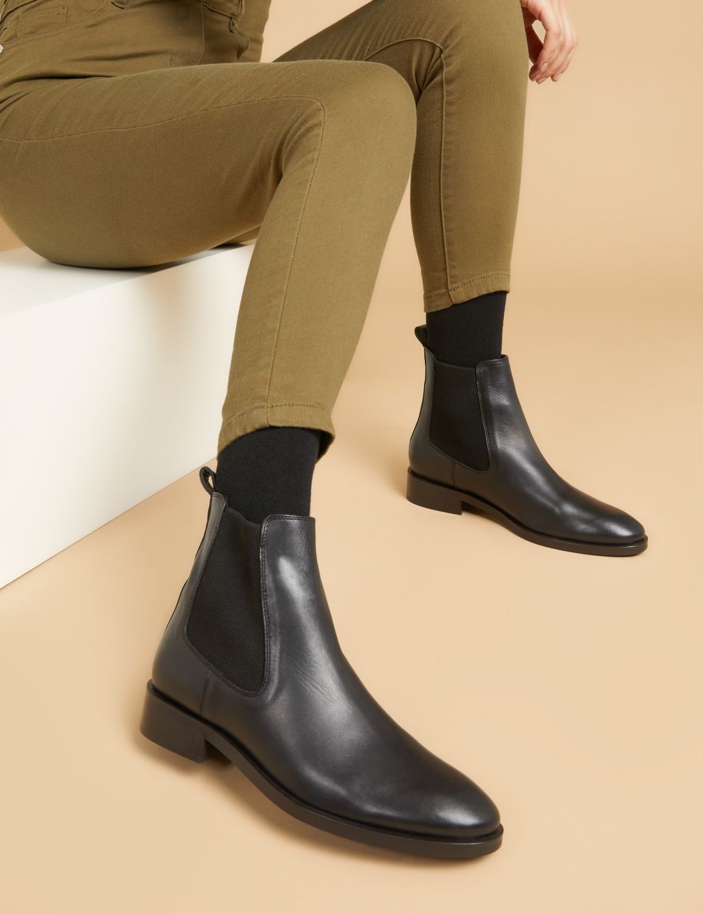 Leather Chelsea Flat Ankle Boots
