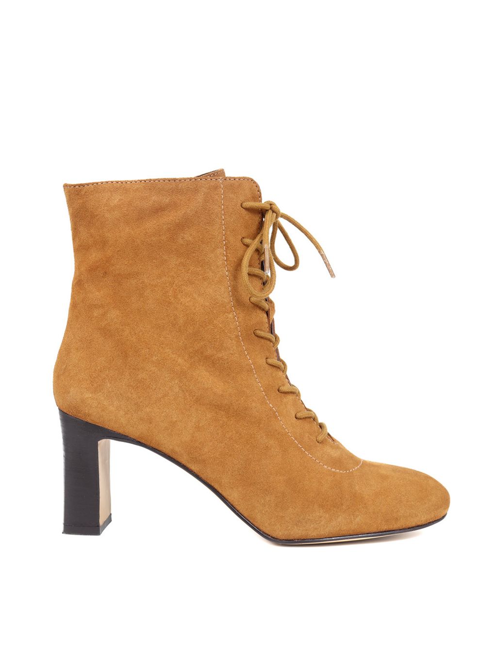 Suede Lace Up Block Heel Ankle Boots
