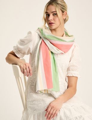 Joules Womens Pure Cotton Striped Scarf - Multi, Multi